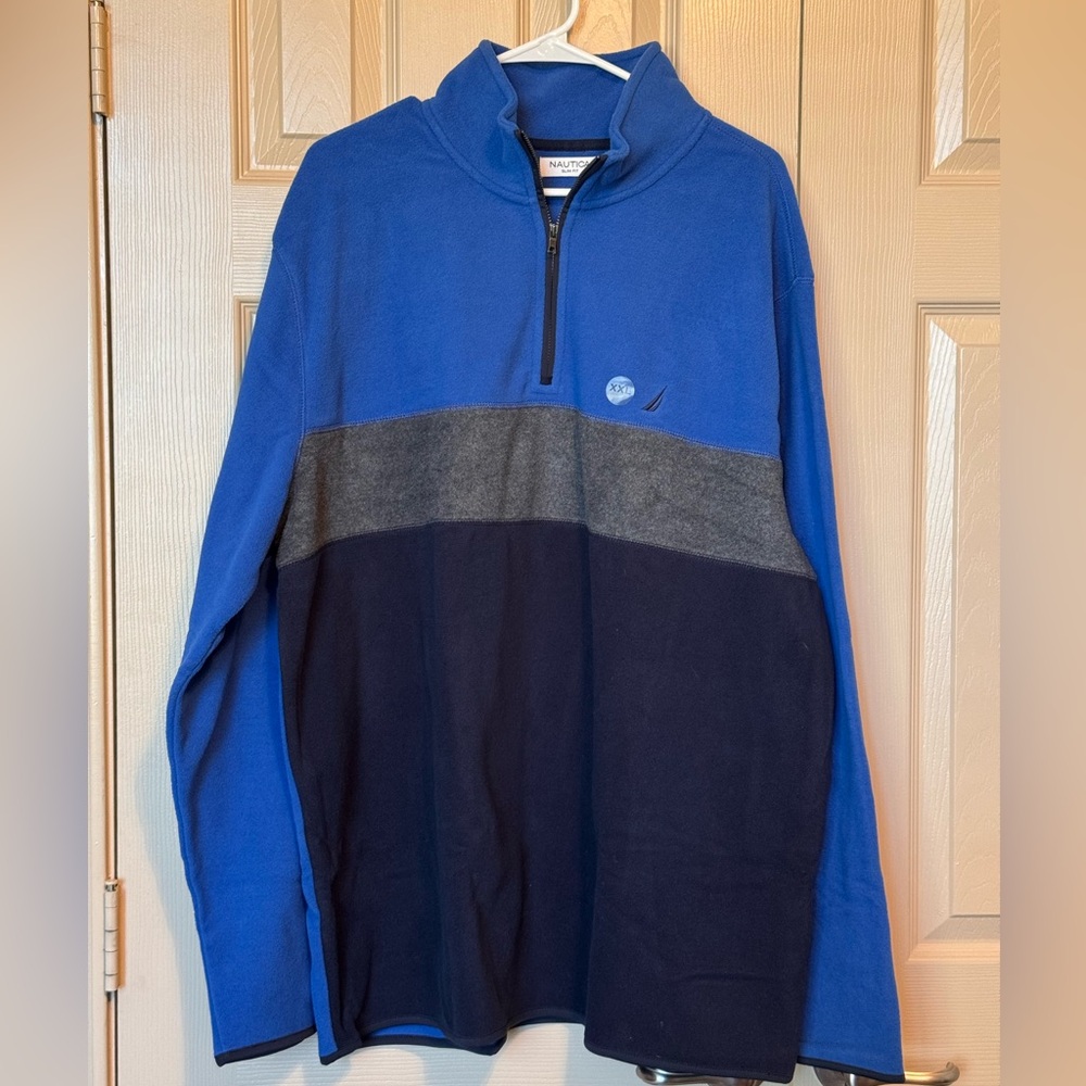 NWT Nautica Mens Quarter Zip Fleece Pullover Sweatshirt Jacket 2XL Navy Blue